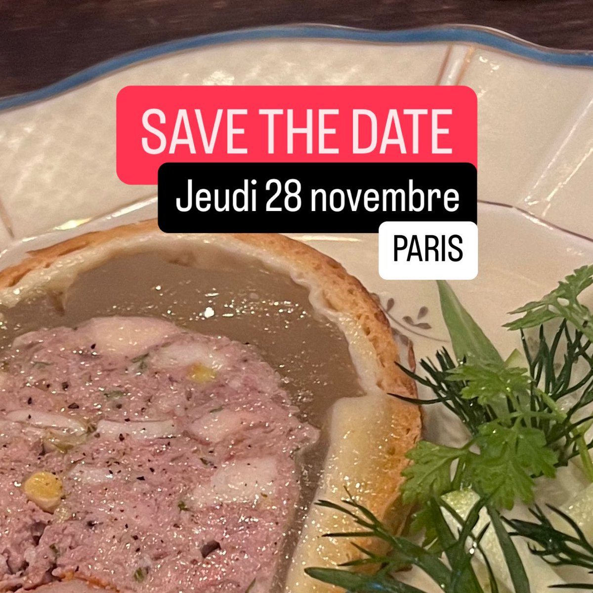 Pate_croute_fr's tweet photo. Save the date : Pour les amateurs de pâté en croûte parisiens, réservez votre jeudi 28 novembre pour une soirée très cochonne ! #4mains #2chefs https://t.co/hg3mDWQF1L
