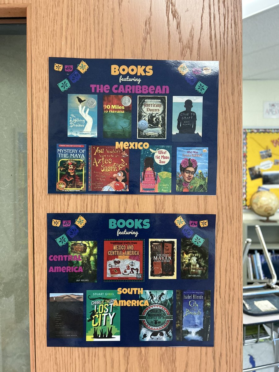 Stole this idea from the LA teacher next door who posts books aligned with recognition months. I searched our school library catalog and selected books set in our current region of study. Design from <a href="/canva/">Canva</a> #geographyteacher #socialstudies #middleschool #literacy