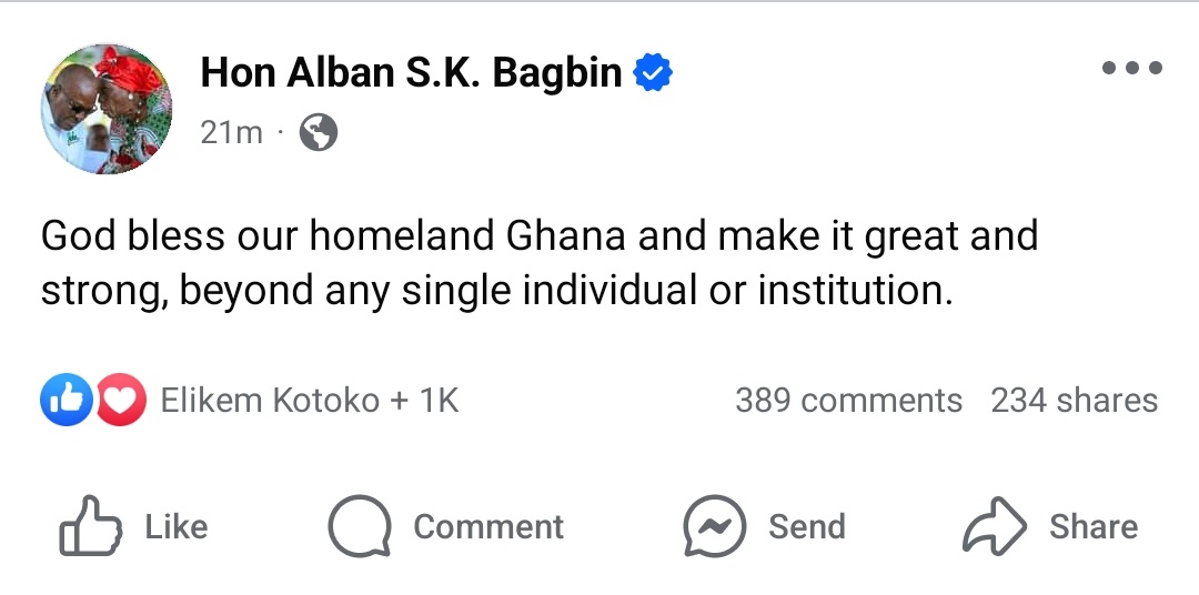 BREAKING NEWS!!!

The Rt Hon Speaker has just posted this on his official Facebook page!