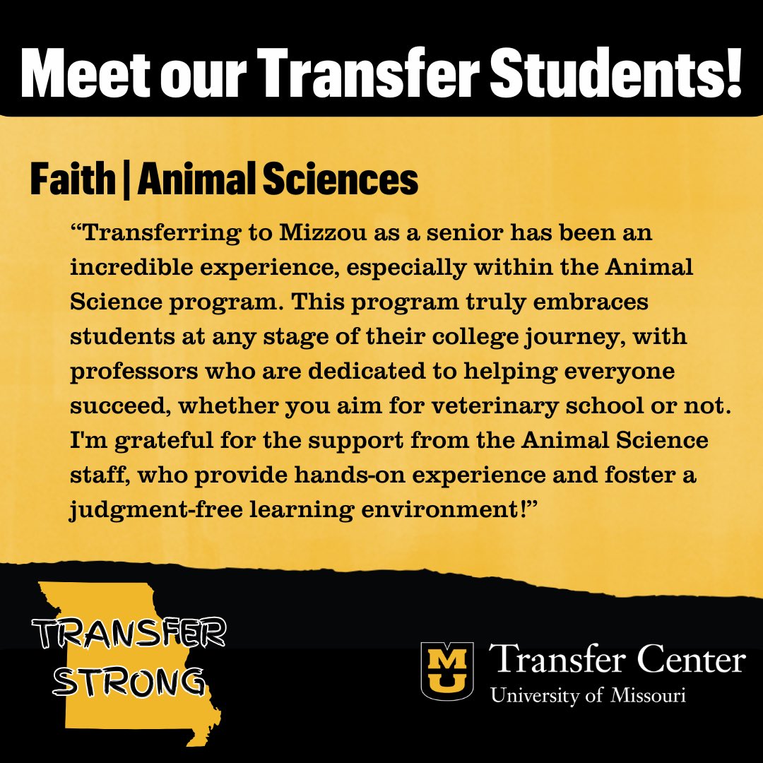 MUTransferCTR's tweet image. We want to highlight some of our transfer students here at Mizzou this week for National Transfer Student Week! They’ve made Mizzou their home and are doing amazing things! #transferstrong #Mizzou