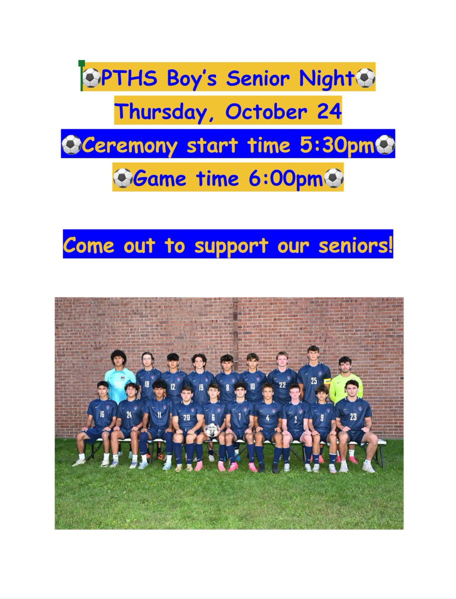 Pequannock Varsity Soccer (@nockboyssoccer) on Twitter photo It’s Senior Week for Pequannock Soccer! We honor the Girls on Tuesday and the Boys on Thursday! Ceremonies begin at 5:30 at Memorial- see you there! <a href="/pthsnation/">Pequannock Township High School</a> <a href="/AthleticsPTHS/">PTHS Athletics</a> It’s Senior Week for Pequannock Soccer! We honor the Girls on Tuesday and the Boys on Thursday! Ceremonies begin at 5:30 at Memorial- see you there! <a href="/pthsnation/">Pequannock Township High School</a> <a href="/AthleticsPTHS/">PTHS Athletics</a>