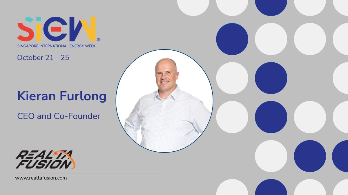 <a href="/RealtaFusion/">RealtaFusion</a> celebrates the start of Singapore International Energy Week @SIEW! Meet with <a href="/kieranfurl/">Kieran Furlong</a>, CEO and Co-Founder, to discuss the future of sustainable and clean fusion energy technology at Asia’s premier energy event!
