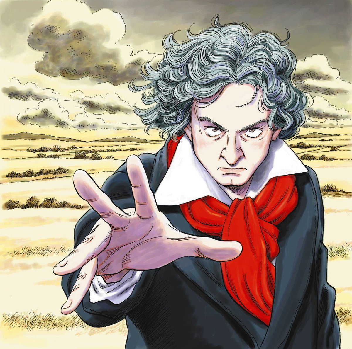 DanKantori's tweet photo. Beethoven's 250th birthday illustration by Naoki Urasawa. https://t.co/hNcb6oSh3D