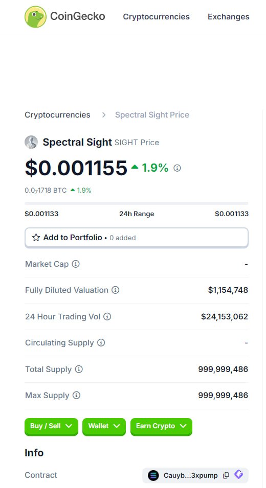sightspectral's tweet photo. $SIGHT is now officially listed on CoinGecko! The lens just got sharper. 👁⚪️

https://t.co/Hi7TqmrUYN https://t.co/MLXzyQQSoJ