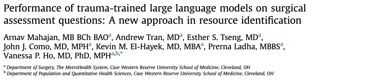 Arnav Mahajan (@arnavmahajan_) on Twitter photo 🚨 Exciting news for #ACS2024! Our latest study explores how AI, specifically large language models (LLMs), can help surgical trainees. 
We trained trauma-focused LLMs, EAST-GPT and ACS-GPT, to tackle surgical board-style questions with expert-level accuracy! 🧠🔪 #SurgEd #AI 🚨 Exciting news for #ACS2024! Our latest study explores how AI, specifically large language models (LLMs), can help surgical trainees. 
We trained trauma-focused LLMs, EAST-GPT and ACS-GPT, to tackle surgical board-style questions with expert-level accuracy! 🧠🔪 #SurgEd #AI