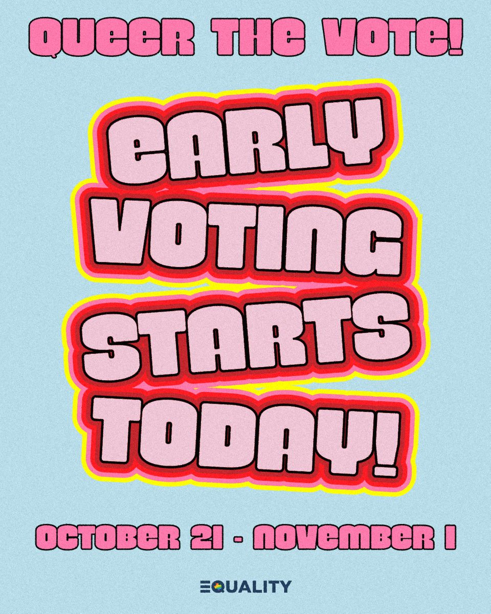 EqualityTexas's tweet photo. 🗳Early voting has begun in Texas!

Avoid all of the lines on Election Day and H-O-T-T-O-G-O to the polls early!

📅Early Voting: October 21 - November 1
⭐Election Day: November 5, 2024 https://t.co/xoVvn9XqPS