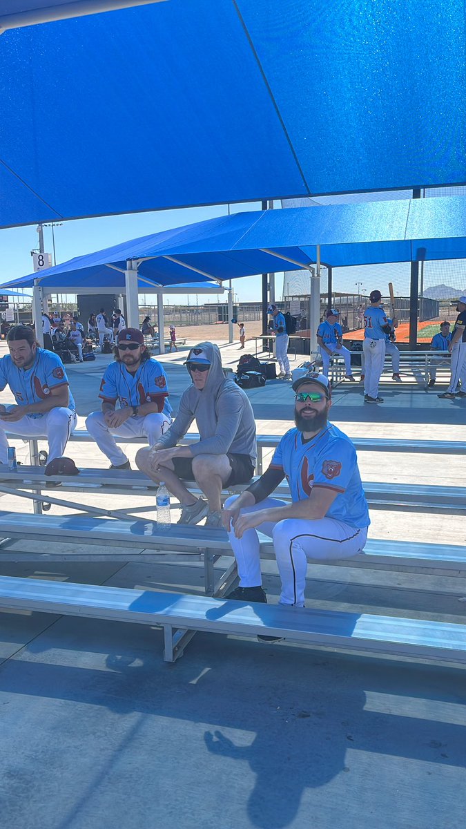 In between games of the opening day doubleheader. Bruins win game 1 over the NM Conquistadors 16-8. Game 2 vs the Tucson White Sox starts at 12:30