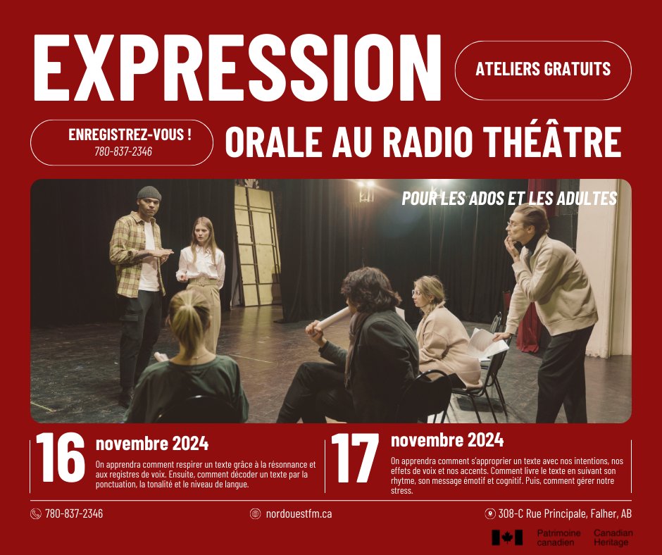 Louise Ladouceur vient nous donner des ateliers en expression orale afin de nous préparer pour le radio théâtre ! Ces ateliers sont rendu possible grâce à des fonds d'appui de Patrimoine Canadien.