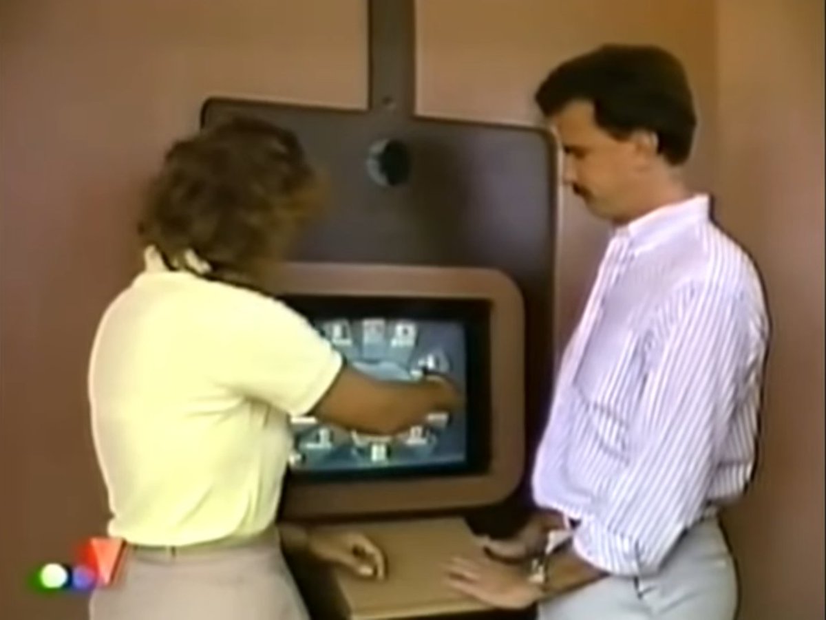 MaxKriegerVG's tweet photo. obsessed w the epcot worldkey network.

a fiber-optic intranet /beneath/ epcot that used laserdiscs, touchscreens, video phones, and a central server to provide info, book reservations, etc.

aesthetically, it is a completely divergent timeline of how humans interface w a network https://t.co/2KhfSFgUsa