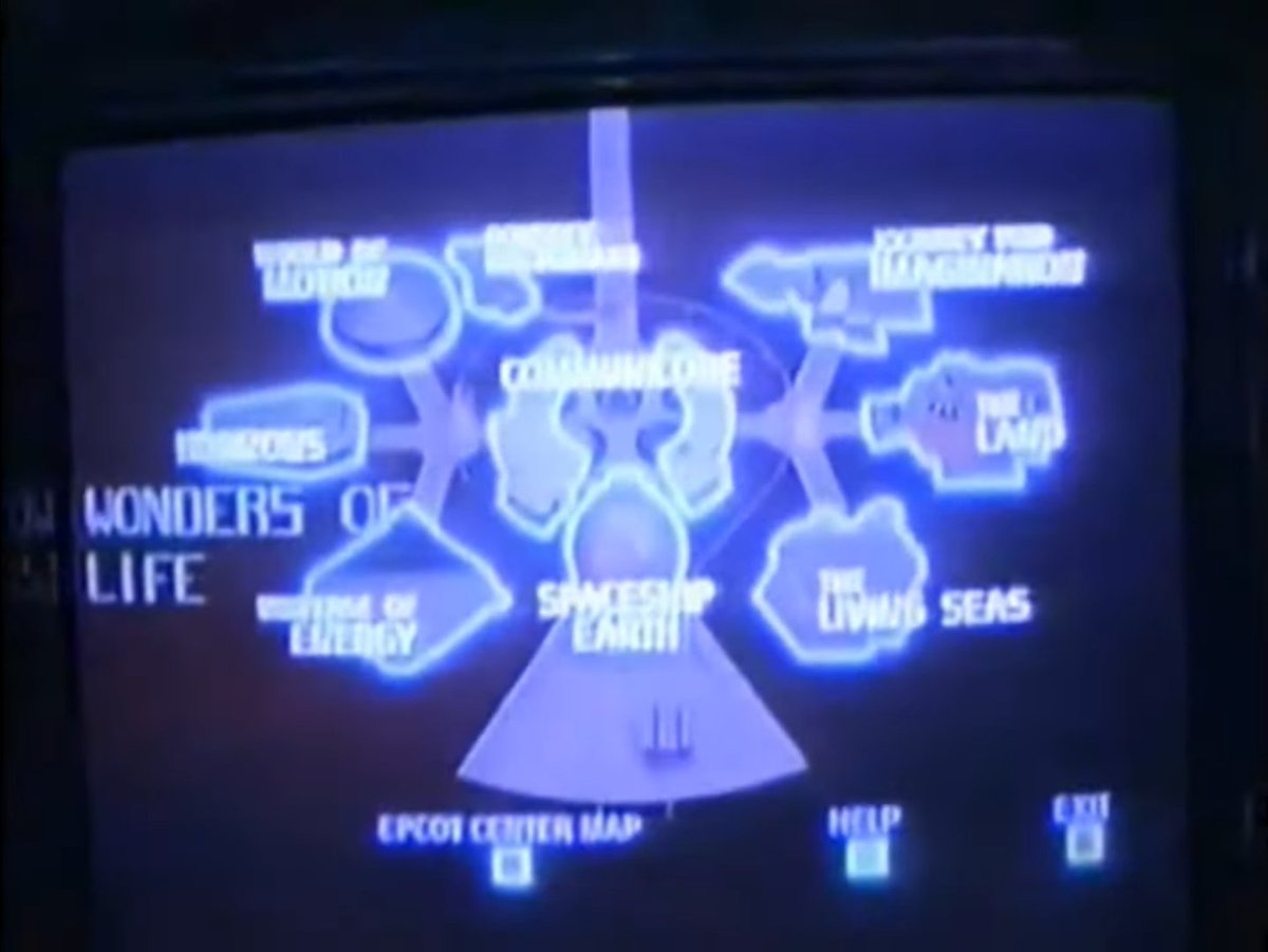 obsessed w the epcot worldkey network.

a fiber-optic intranet /beneath/ epcot that used laserdiscs, touchscreens, video phones, and a central server to provide info, book reservations, etc.

aesthetically, it is a completely divergent timeline of how humans interface w a network