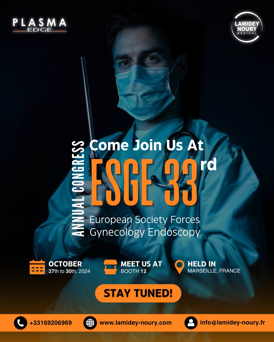 #LamideyNoury is excited to invite you to the ESGE 33rd Annual Congress in #Marseille, #France ! 🇫🇷

Join us at Booth 12 from October 27th to 30th, 2024, and witness the groundbreaking #PlasmaEDGE technology and our new super slim 5mm resectoscope in action! 👏

#ESGE2024