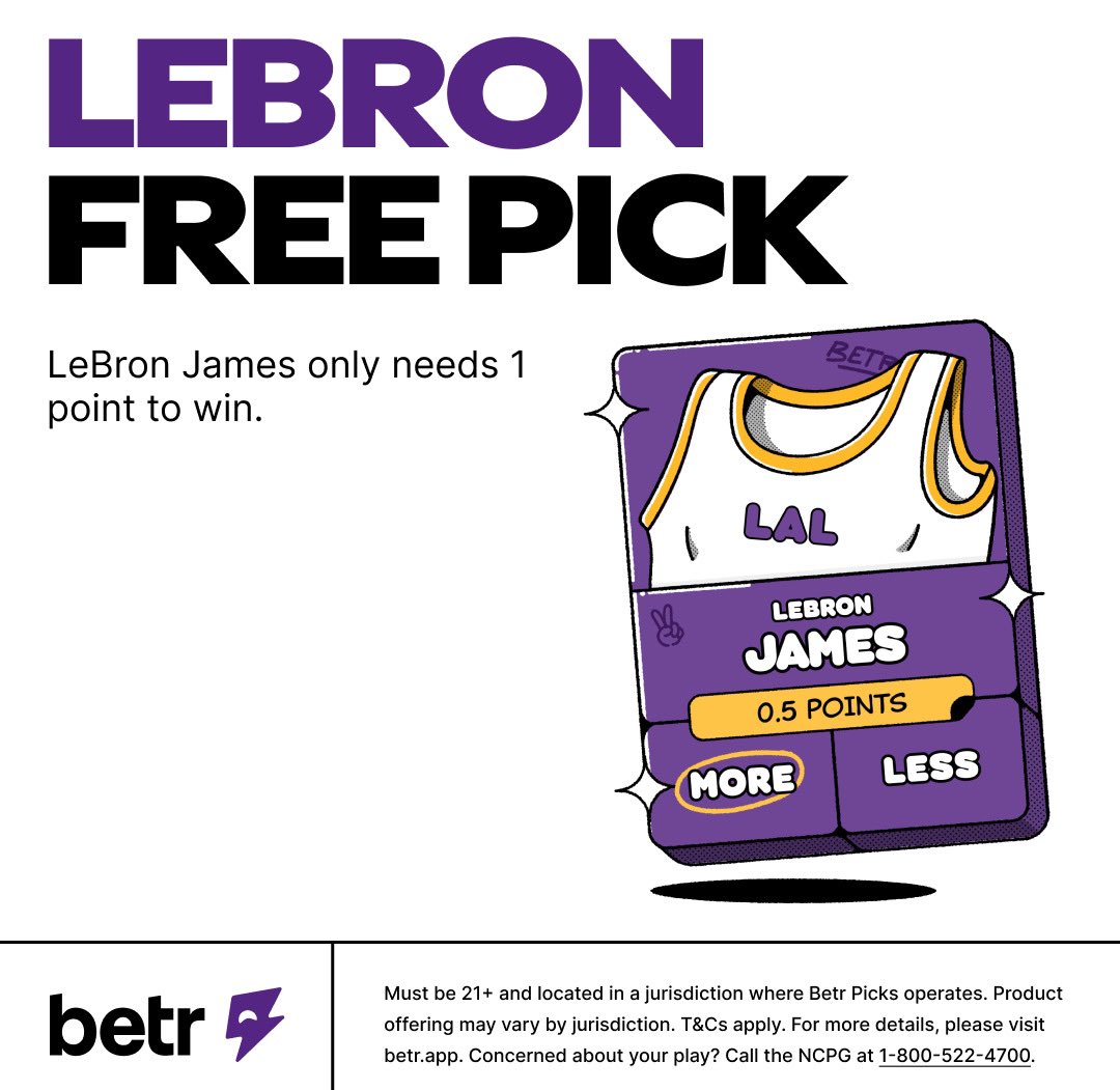 StatDoctorMD's tweet photo. Lock in @betr NBA Welcome Back Promos!
- All users have a Re-Deposit Match in the app ๐ฐ
- LeBron James 0.5 Points Free Pick ๐
- Daily Discounts all NBA season โก๏ธ
Join me on @betr at https://t.co/JofEdsDgGu
#BetrPicks #betr #NBAPicks #NBATipOff #StatDoctorMD https://t.co/BQIKgdtjFV
