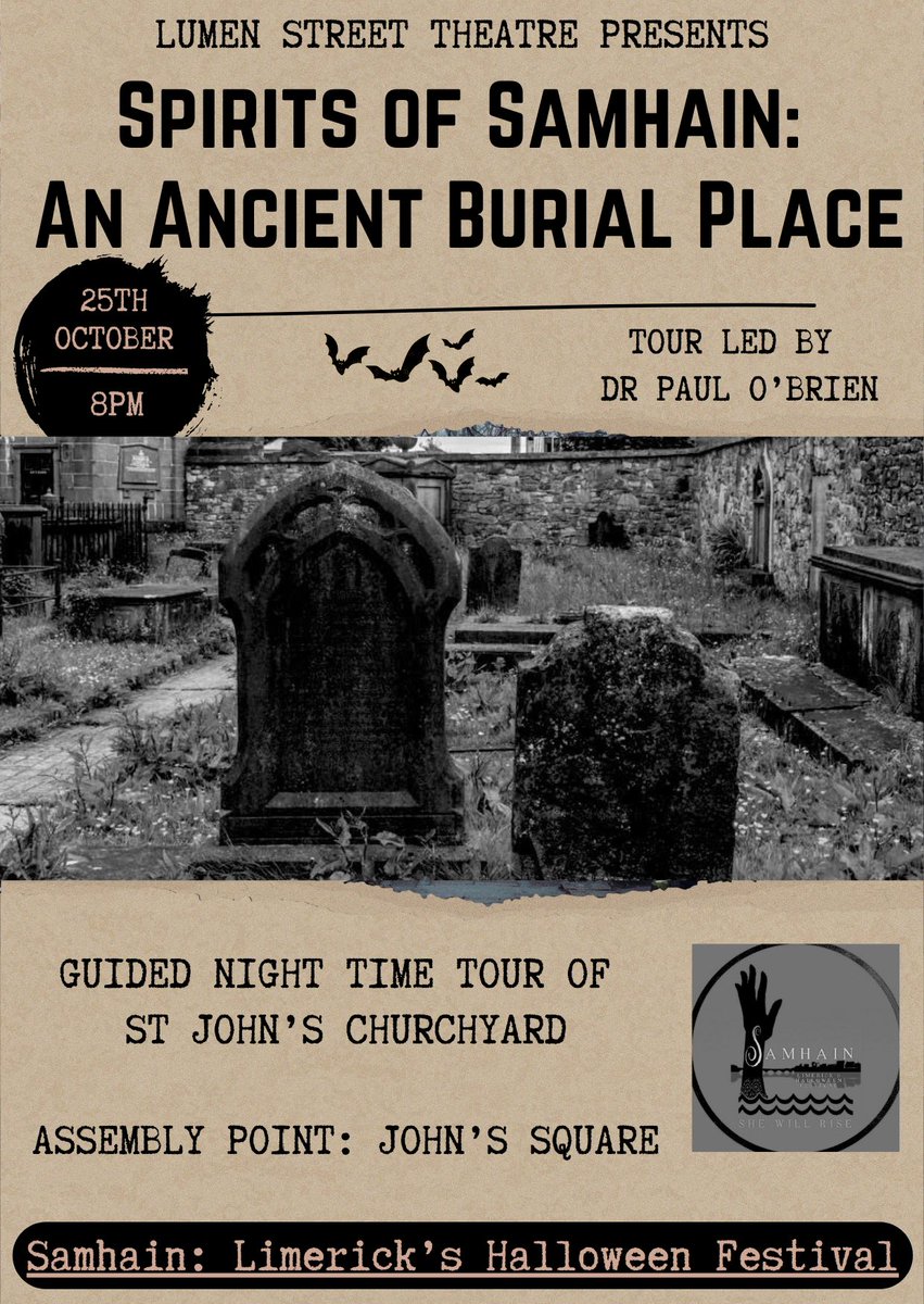 FearStairLmk's tweet image. Free guided night time walking tour as part of @lumensttheatre’s Samhain: #Limerick’s #Halloween Festival. Come along and meet the spirits of the past - some friendly, some not so! Huge thanks to @DanceLimerick. Please repost widely. 👻🎃💀