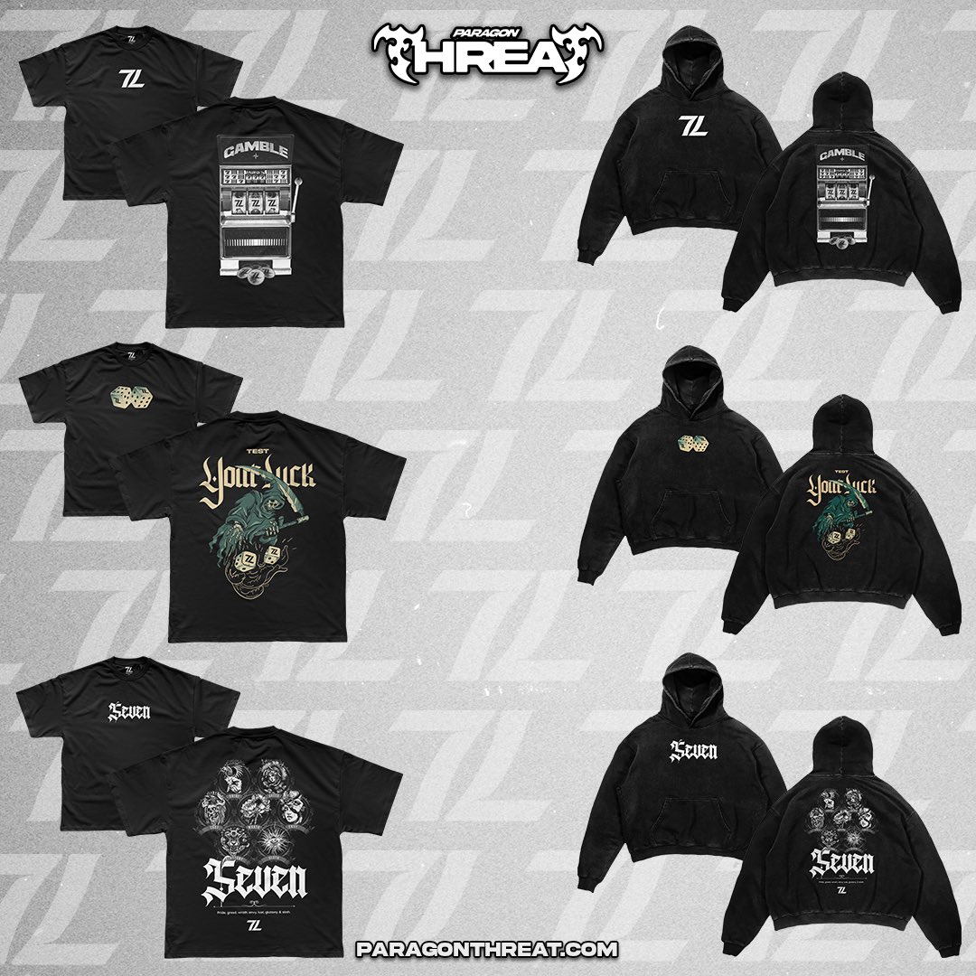 whoisbriantho's tweet photo. 7L X PARAGON THREAT APPAREL

PRE-ORDERS NOW AVAILABLE THRU NOVEMBER 4th

After months of our inboxes being hit almost daily, we are STOKED to reveal the next round of @7dubz_ apparel!

—> https://t.co/BYYQTTrM0E <— 

Featuring our new “TEST YOUR LUCK” design (and a limited VIP) https://t.co/uMA6SzWt7h
