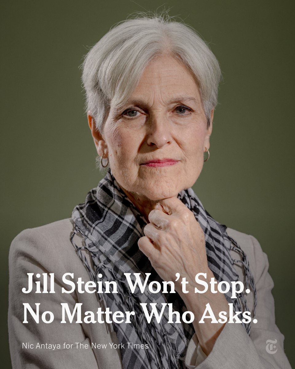 nytimes's tweet photo. Jill Stein, the Green Party’s serial presidential candidate, has heard pleading from family and strangers to abandon her bid for president, lest she throw the election to Donald Trump. She has ignored them all. https://t.co/kPIbniAadc https://t.co/RgyscoCukp