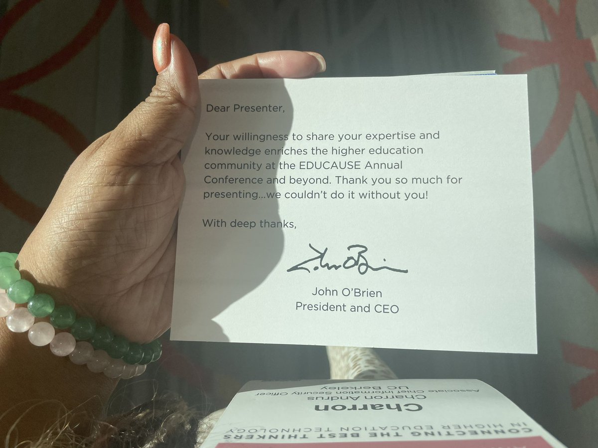 CharronAndrus's tweet photo. Started my 2024 EDUCAUSE Annual Conference early by participating in the Annual Partner Summit and picking up my speaker ribbon. 

Both represent the thoughtfulness that has gone into planning this event and have helped set the atmosphere for the week 💛

#EDU2024 https://t.co/z2r10GZB7Q