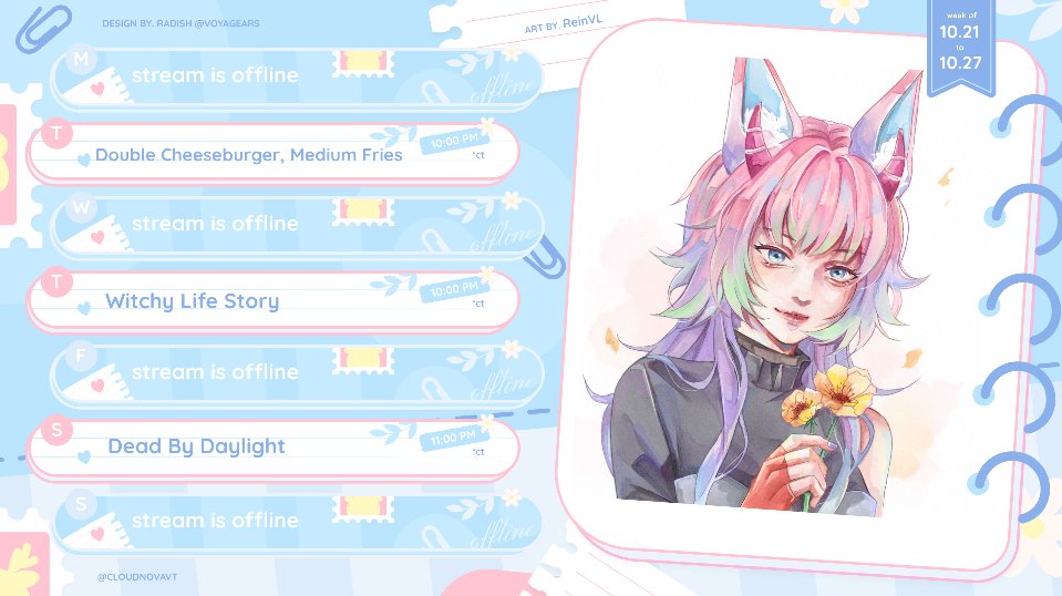 CloudNovaVT's tweet photo. !! as promised on last nights stream - I finally did a stream schedule lol ! Sunday is still iffy but I'll update if I do end up streaming <3 https://t.co/5MzUXGqIpy