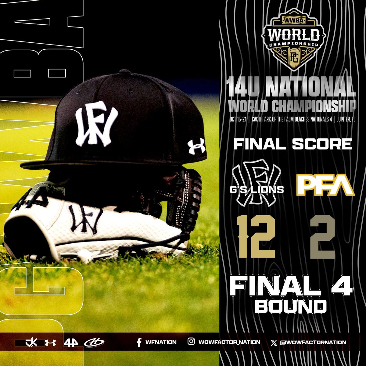 WowFactorNation's tweet photo. 14U @CoachG_MD lions advance to the final 4 of @perfectgameusa world championships in Jupiter. 

@Wow_Lions @WowFactor_Youth @PGYouthBB 

#TheBrand #14UGlions #Final4 https://t.co/0cuVxQF2yM