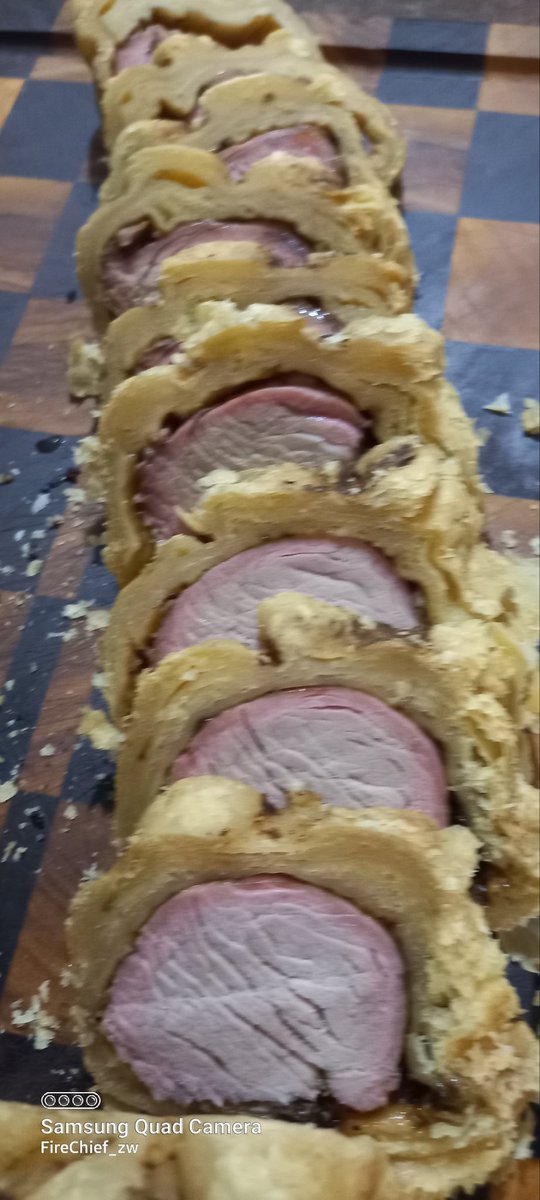 FireChief_zw's tweet photo. Yesterday whilst waiting for the #TeamFuloZim #WFD24 #CookOffZW competition results, I decided to delve in to the world of pastries. A pseudo wellington of sorts (wi pork loin) done in the smoker. The pastry wasn't as colorful as i expected though. @TariroM_12 bhoo here 🤭🤭 https://t.co/F6bN5mceVq