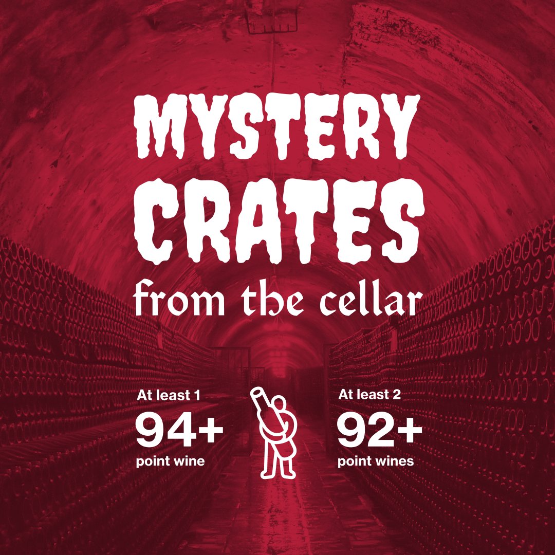 🎃 Mystery Crates from the Cellar🍷
Premium wine, FREE shipping &amp; a touch of mystery. Red or Mixed wine options. Includes one 94+ pt wine &amp; two 92+ pt wines, for a value of up to $250.

Order: tinyurl.com/mystcrates

All sales final. Limit 1 crate per order. Not avail. in OH.