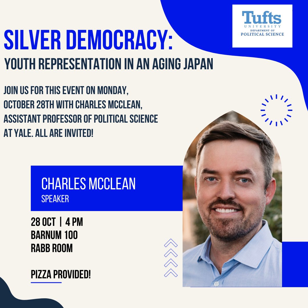 Happening Monday, 10/28: Charles McClean, Assistant Professor of Political Science, will be giving a talk on youth presentation in Japan. He conducts research in comparative politics with a focus on the politics of age and Japan. 

We hope to see you there. Food will be provided.