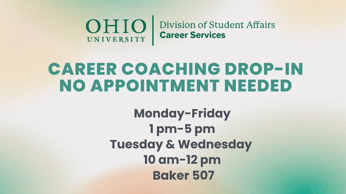 Thinking of your post-grad study plans?  We’re here to help! Walk into Baker 507 for FREE career coaching, no appointments needed!!!

#careergoals✔️ #gradlife #oncampussupport #oucareercoaching