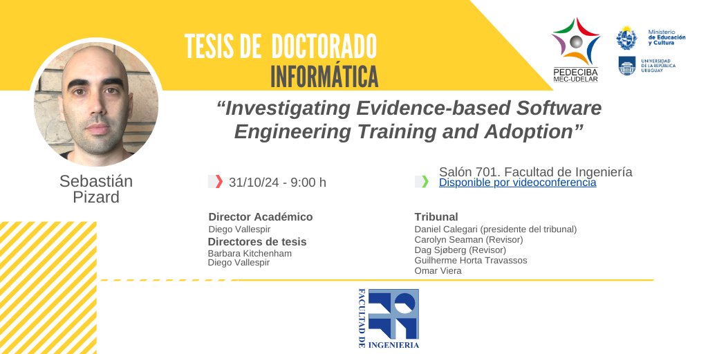 Defensa de tesis de Doctorado del estudiante Sebastián Pizard
Jueves 31/10 desde las 09:00hs 
Salón 701, Facultad de Ingeniería  

Si la investigación continúa, la ciencia avanza y la sociedad toda se beneficia #SomosPEDECIBA apoyando el Desarrollo de las #CienciasBásicas