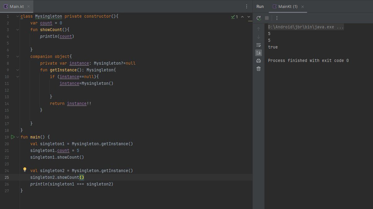 notprithviraj's tweet photo. 🚀 Day 7 of #Kotlin learning!

Covered:

lateinit for delayed initialization

Companion object for static-like members

Singletons: Learned both the traditional approach and 
Kotlin’s object way for concise singletons

Kotlin keeps getting better! 🔥 #AndroidDev https://t.co/UEKcCQJtS0