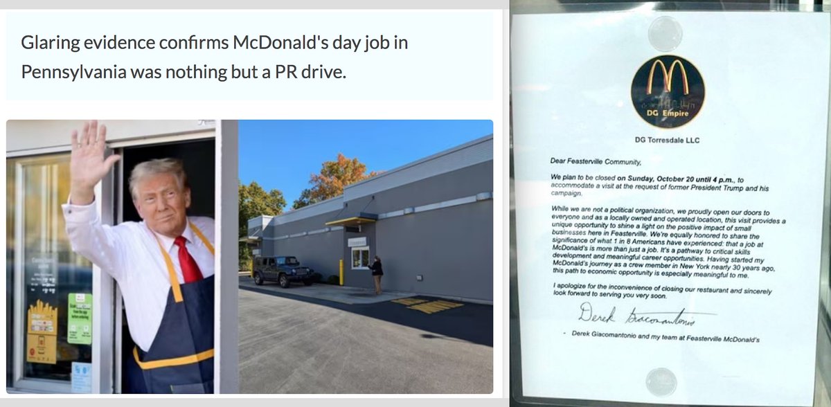 <a href="/Newsweek/">Newsweek</a>, RUMORS? NO,  it is FACT.
They closed the McDonald's for the STAGED photo op.
I guess whoever wrote the tagline is a Trump fan...
How disgraceful for a major news outlet to mislead
the public with total misinformation.