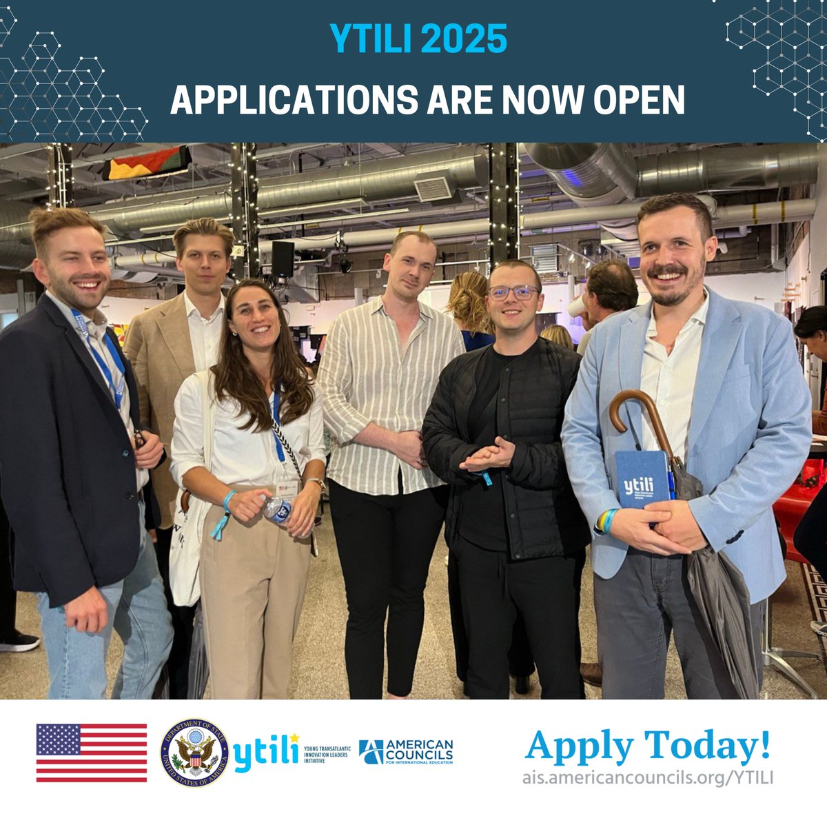 Apply now for the 2025 Young Transatlantic Innovation Leaders Initiative (#YTILI) Program! Join a diverse cohort of business owners, social entrepreneurs and innovation leaders from Europe for a 5-week fellowship program in the United States. More info:
ytili.org