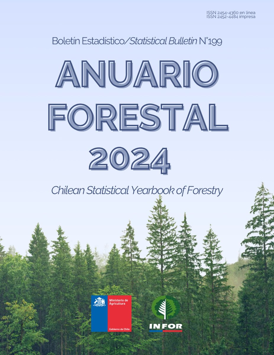 INFOR_Minagri's tweet photo. 📣 Nos complace anunciar la publicación del Anuario Forestal 2024, que recopila las cifras más relevantes del sector forestal en Chile. A lo largo de sus ocho capítulos, podrán encontrar información actualizada sobre indicadores macroeconómicos, consumo de trozas,➡️ https://t.co/03bR7z2Rch
