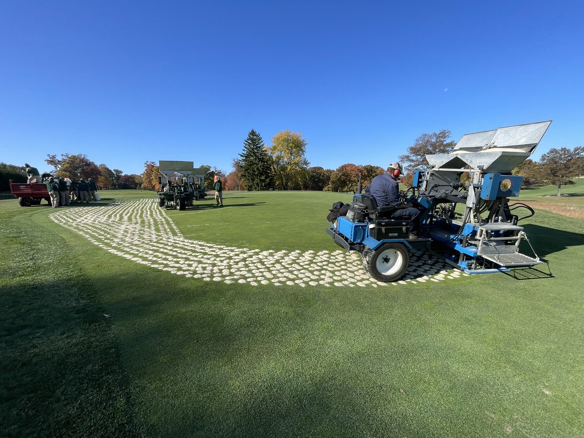 cschellerturf's tweet image. Fall greens aerification: Drill and Fill Thanks @DoubD_Turf for the assist.
