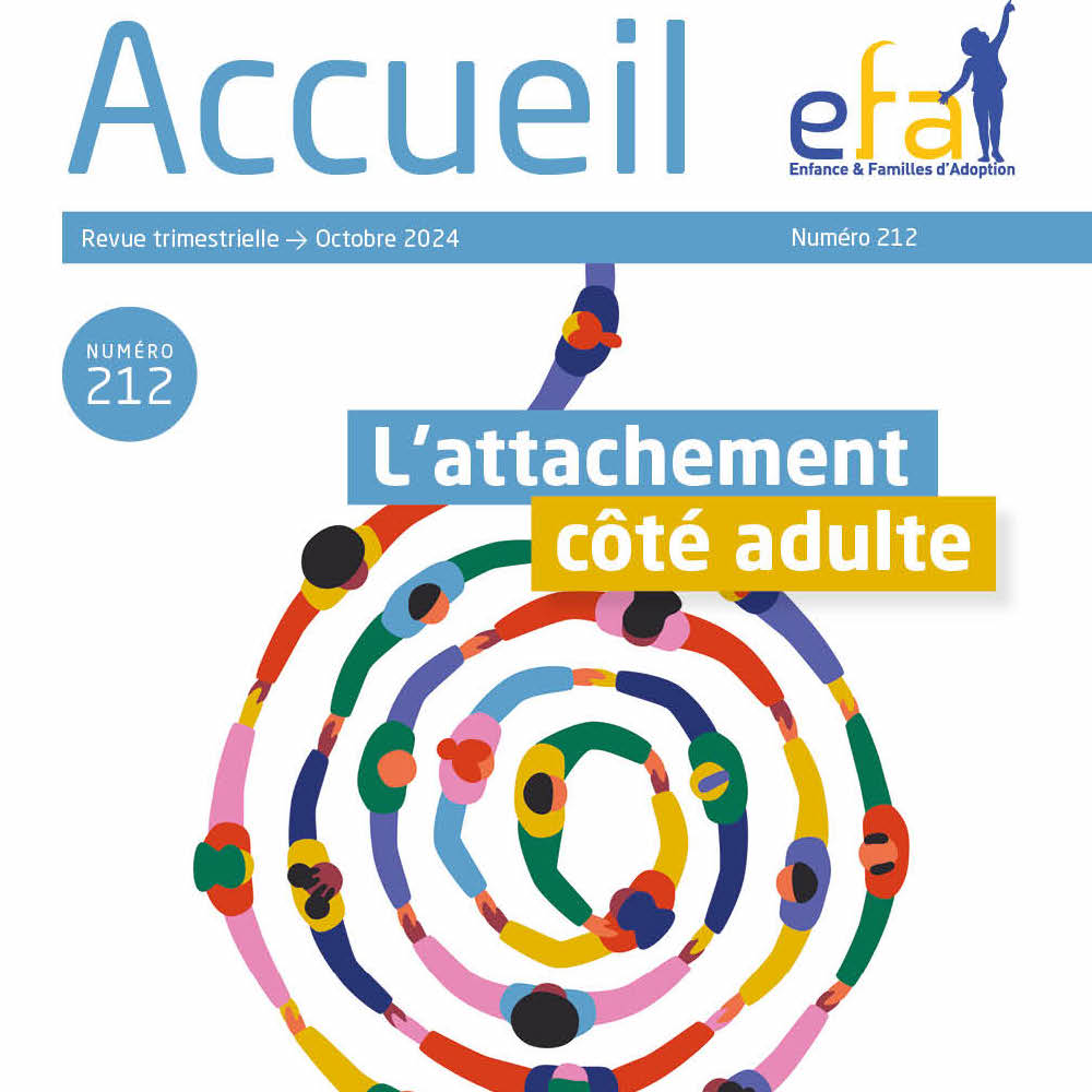 Accueil n°212 , octobre 2024 - Johanne Lemieux nous rappelle que dans les situations de difficultés,  d’échecs ou de ruptures, le fait qu’un des parents ou les deux  présentent un style d’attachement insécurisé est un grand facteur de  risques.
adoptionefa.org/boutique/accue…