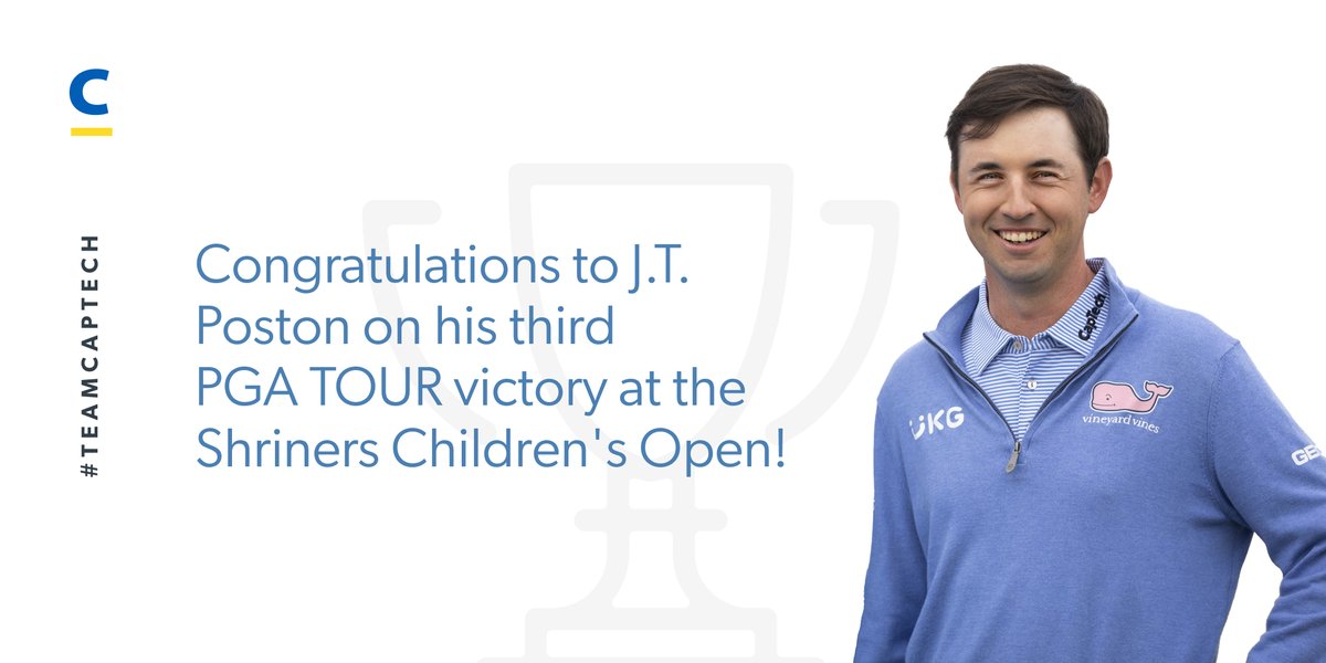 CapTech_Tweets's tweet photo. #TeamCapTech’s @JT_ThePostman had a great finish at the Shriners Children's Open! Congratulations, J.T., on your third @PGATOUR win! We’re proud to have you on our team. https://t.co/Aav1fwUIbz