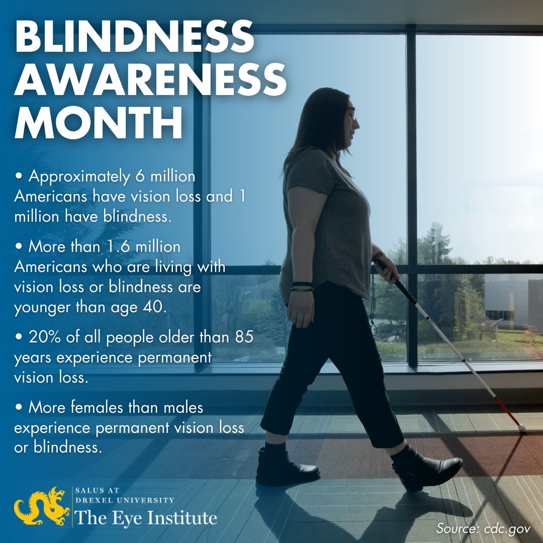 The Eye Institute (@paeyeinstitute) on Twitter photo October is Blindness Awareness Month! Many people suffering from vision loss live fulfilling, joyful lives and suffer degrees of vision loss, not total blindness.
Discover more: ow.ly/t6nz50TK0A0
#salusuhealth #salusatdrexel #eyehealth #BlindnessAwarenessMonth October is Blindness Awareness Month! Many people suffering from vision loss live fulfilling, joyful lives and suffer degrees of vision loss, not total blindness.
Discover more: ow.ly/t6nz50TK0A0
#salusuhealth #salusatdrexel #eyehealth #BlindnessAwarenessMonth