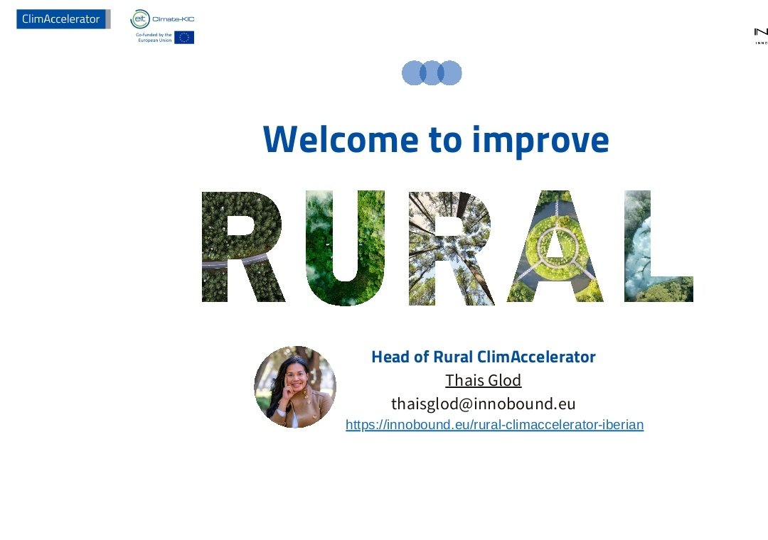 ClimaticosSpain's tweet photo. Nuestra Embajadora #EUClimatePact @EUClimateAction Thais Glod participa en el II edición de Rural ClimAccelerator Iberian

Convocatoria para la aceleradora climática en zonas rurales de la Península Ibérica abierta hasta:
🌱 25/10

Info @INNOBOUND_EU 
https://t.co/YaeFMUEHUf https://t.co/qJNtZ0X1bQ
