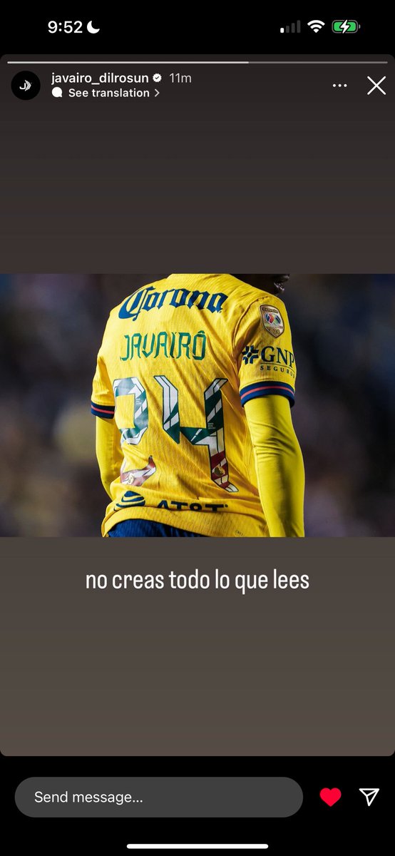 SpicyDeportes's tweet photo. La historia de Javairo en Instagram después de rumores que pidió su salida de Club America. Mi Java está para quedarse yo sigo subida en su barco y de aquí ya no me quitan.👏🏾 #Javairo #ClubAmerica #JavairoDilrosun https://t.co/uDIiWhOj76
