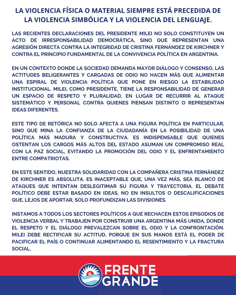 MarioSeccoOK's tweet photo. Milei debe rectificar su actitud, porque en sus manos está el poder de pacificar el país o continuar alimentando el resentimiento y la fractura social. https://t.co/wuo8LclNhe