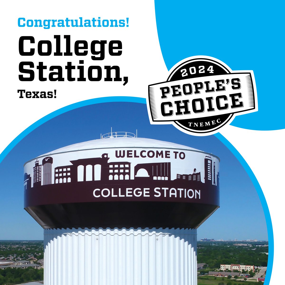 TnemecCompany's tweet photo. Introducing the first of 12 finalists in the 2024 Tank of the Year contest... the People's Choice! 💧

Congratulations to College Station, Texas for garnering the most votes over the last two weeks, showing massive support for this massive work of art! https://t.co/rxJxbzVx9C