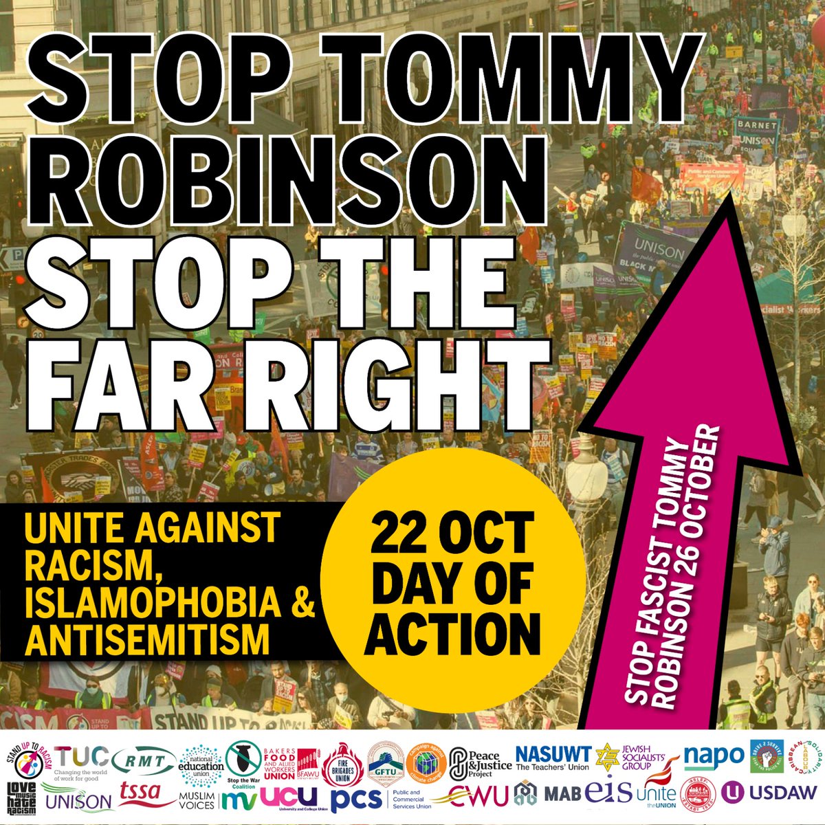 NEUnion's tweet photo. 📢 Join @AntiRacismDay for a day of action on X!
 
On 22 October, as a build-up to the Stop the Far Right Demo, let’s flood social media and raise our voices against hate and say NO to Tommy Robinson.
 
Let’s make sure our voices are heard on X and beyond. #StandUpToRacism https://t.co/98vaMh3jQw