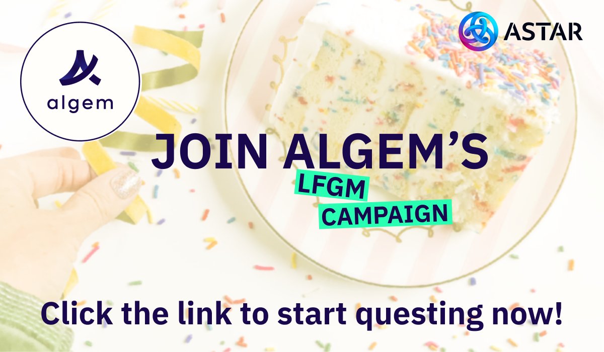 Algem have officially joined the #LFGM Campaign! 📀

We're now LIVE, are you ready to start the Algem quests?
Head over to the Algem LFGM dashboard and start completing quests.

PRO TIP: We'll also be adding 1 more quest for this week to the dashboard in 30 minutes time so check