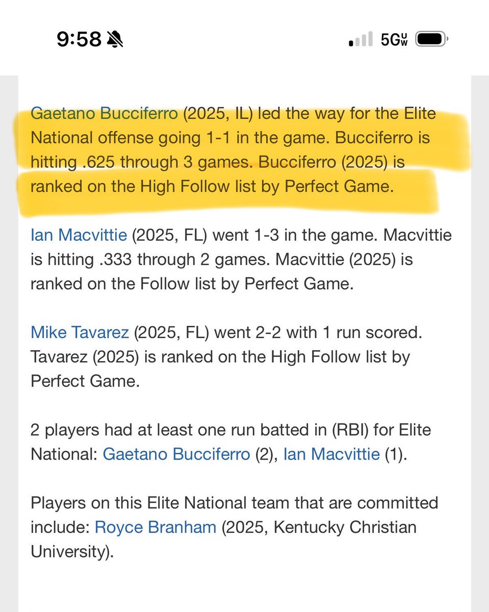 GTBucciferro's tweet photo. Ended the tourney on a good note. Had a 2 strike double in the last game along with a walk, HBP, and some stolen bases. 
5-8 on the tourney with @elite_national2 

 @geoff_kimmel @PG_Illinois @PG_Scouting @RchsBasebalI @BUncommitted https://t.co/QGmxD2l1Kv