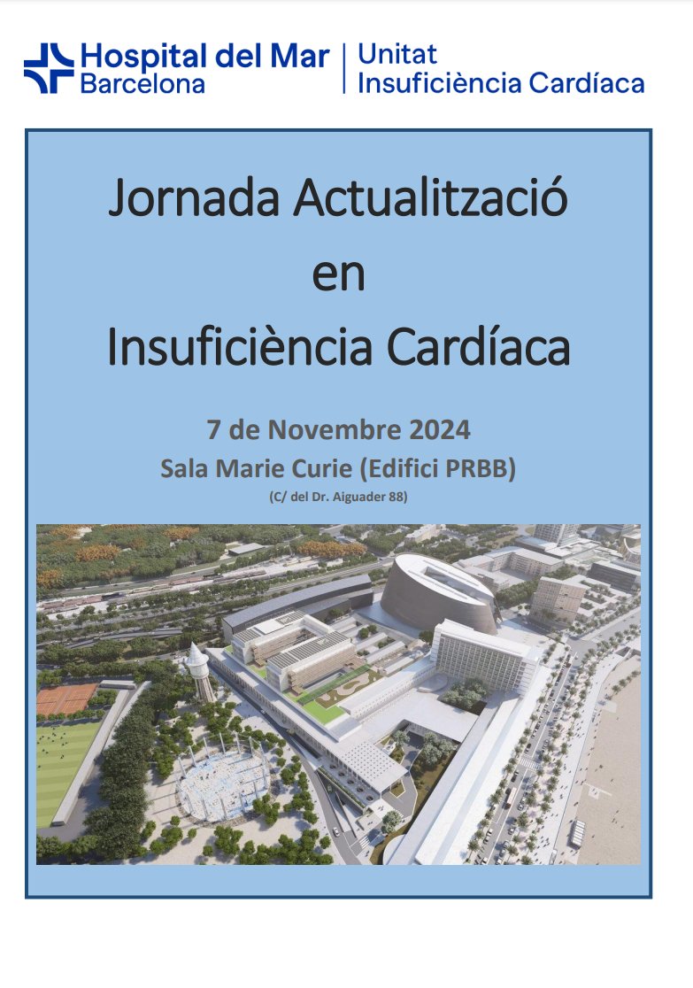 Societat Catalana de Cardiologia (@catcardio) on Twitter photo La Unitat d'Insuficiència Cardíaca de l'<a href="/hospitaldelmar/">Hospital del Mar</a> organitza la Jornada Actualització en Insuficiència Cardíaca.
Consulta el programa complet i quins professionals intervindran: i.mtr.cool/ropxvfmpkd
Els interessats han de confirmar l'assistència a: mamiralles@psmar.cat La Unitat d'Insuficiència Cardíaca de l'<a href="/hospitaldelmar/">Hospital del Mar</a> organitza la Jornada Actualització en Insuficiència Cardíaca.
Consulta el programa complet i quins professionals intervindran: i.mtr.cool/ropxvfmpkd
Els interessats han de confirmar l'assistència a: mamiralles@psmar.cat