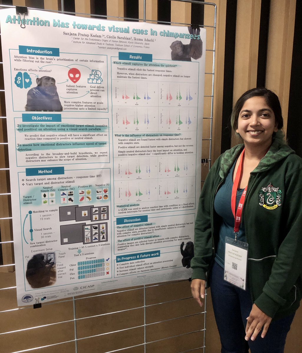 First <a href="/LaSFDP/">La Société Francophone de Primatologie - SFDP</a> for Sanjana Kadam (and myself) <a href="/IASToulouse/">IAST</a> presenting preliminary results about attention bias towards visuals of food items (clean vs rotten) in chimps. Stay tuned! #SFDP2024
