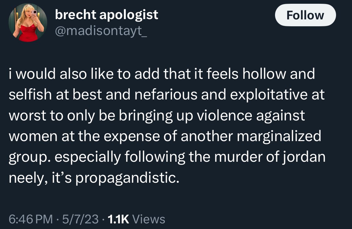 AndrewBlackFlag's tweet photo. @madisontayt_ "Murder of Jordan Neely"

Your reaction to that event explains everything that you're struggling to understand right now. The problem is of your own making. https://t.co/ObOqmJmBQT