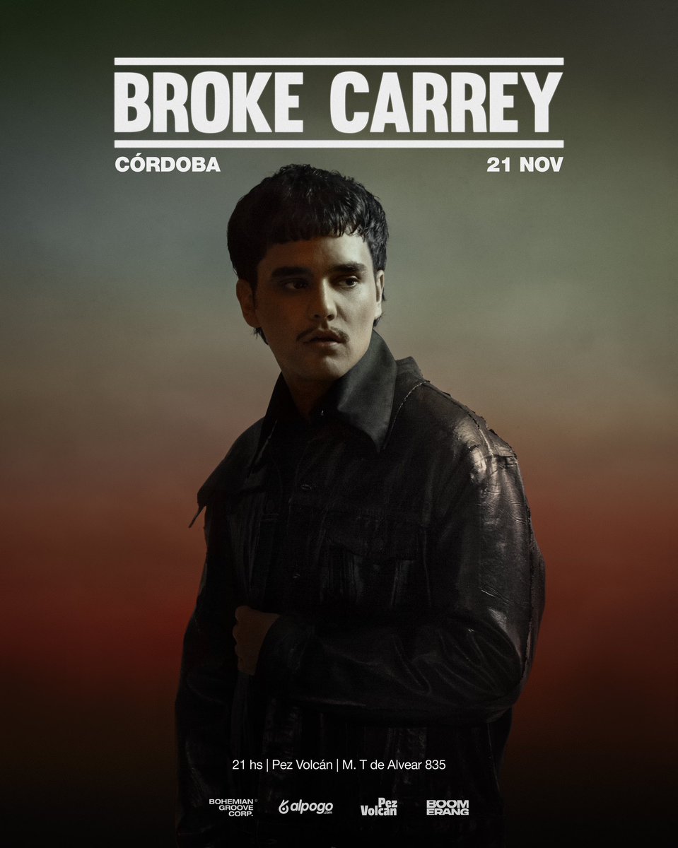 💵 RÍO DE LA PLATA TOUR 
🇦🇷 BROKE CARREY en CÓRDOBA
🗓 21 de NOVIEMBRE
🎫 entradas: alpogo.com/evento/broke-c…