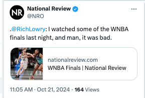 The standard right-wing position is that protecting women's sports is of vital importance to the political debate and also that those sports suck.