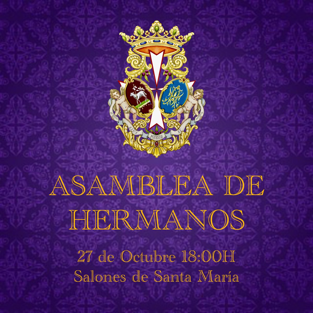 🟣 Se convoca a todos los hermanos de pleno derecho de nuestra corporación, a una asamblea de carácter informativo y que tendrá lugar en los salones parroquiales de Santa Maria, accediendo por la puerta de la C/ Iglesia s/n.

#SomosVictoria