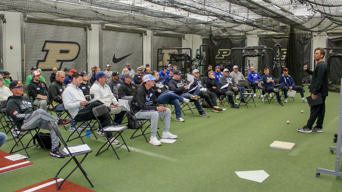 PurdueBaseball's tweet photo. Always enjoy hosting our annual free coaches clinic in October. Grateful for another strong turnout. #BoilerUp https://t.co/ejmSAFQB3b