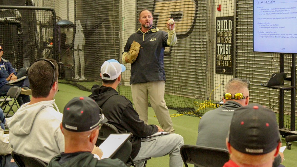 PurdueBaseball's tweet photo. Always enjoy hosting our annual free coaches clinic in October. Grateful for another strong turnout. #BoilerUp https://t.co/ejmSAFQB3b